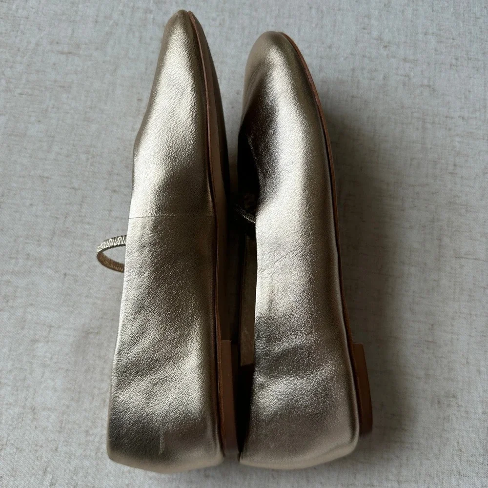 Reformation Bowie Ballet Flat Gold Metallic Leather Mary Jane 5.5 Rare